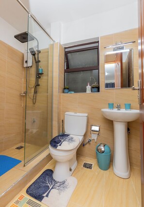 Dusche, Haartrockner, Bidet, Handtücher