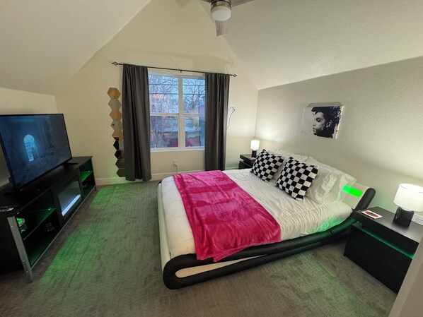 1 bedroom, desk, iron/ironing board, travel cot