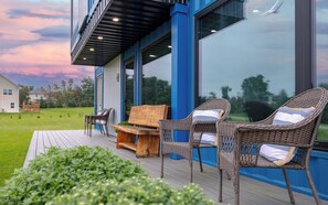 Terrace/patio - Modern PEI Shipping Container Retreat with Multiple Decks & Stunning Views (Oyster Bed Bridge)