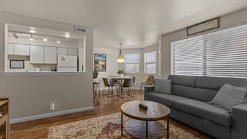 Smart TV, fireplace, foosball, books