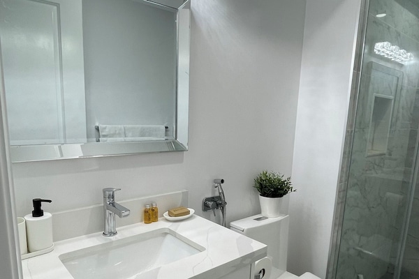 Ducha, secador de pelo, bidet, toallas