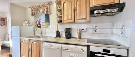Frigorífico, microondas, horno y placa de cocina