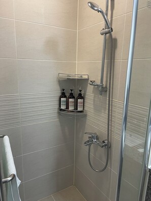 Sèche-cheveux, serviettes fournies, savon, papier toilette