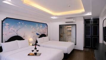 Deluxe Twin Room, Balcony, City View | Premium bedding, down comforters, free minibar items, desk