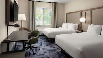 Room, 2 Queen Beds, Non Smoking | Desk, laptop workspace, free WiFi, bed sheets