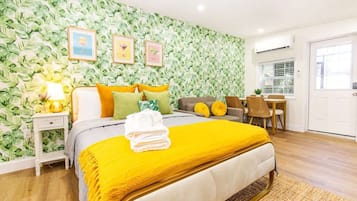 1 bedroom, desk, iron/ironing board, travel cot