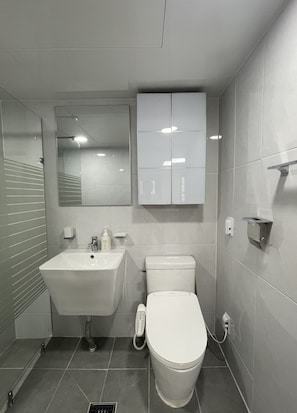 Secador de pelo, toallas, jabón, papel higiénico