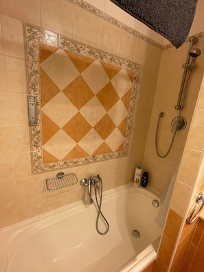 Hair dryer, bidet, towels, soap