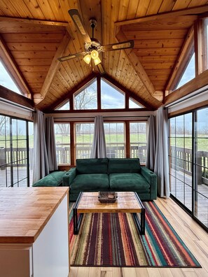 TV, fireplace - Tiny Home Cabin with Hot Tub at The Hills Campground (Cobden)