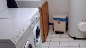 Hair dryer, bidet, soap, toilet paper