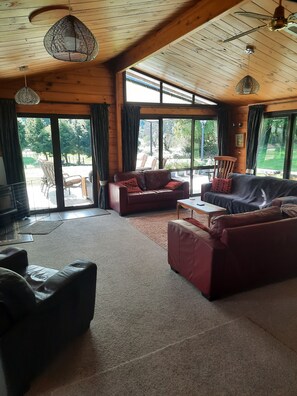 Smart TV, fireplace, computer monitors