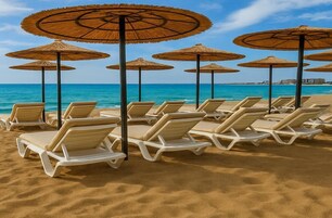 Beach nearby, sun loungers, beach umbrellas