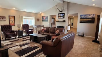 Smart TV, fireplace, video games, foosball