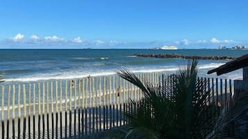 On the beach, white sand