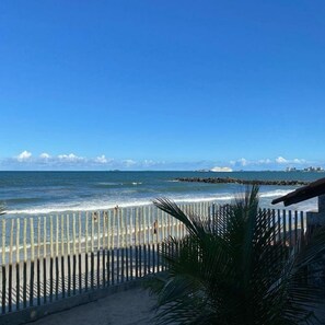 On the beach, white sand
