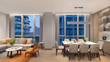 Premier-Zimmer, 3 Schlafzimmer | Wohnbereich | 50-Zoll-LED-Fernseher mit Kabelempfang