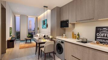 Executive Room, 1 Bedroom | Private kitchen | Fridge, microwave, stovetop, electric kettle