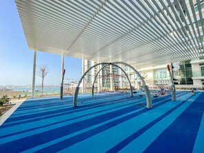 Relax and unwind in this indoor recreational area with a view of the surrounding landscape.