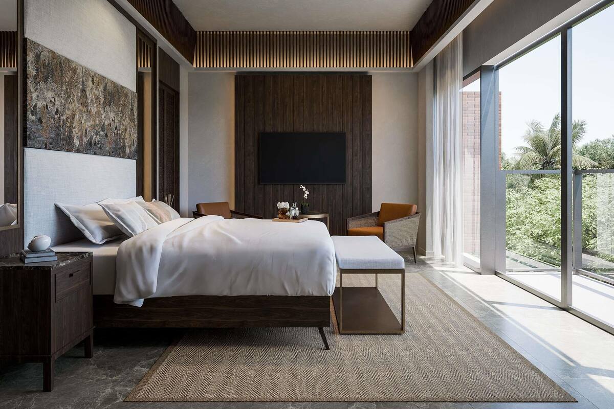 Serenity Suite, Balcony and Forest view - 2 floors, 1 king bed | Värdeförvaringsskåp på rummet, skrivbord och mörkläggningsgardiner