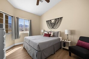 4 bedrooms, desk, iron/ironing board, travel cot