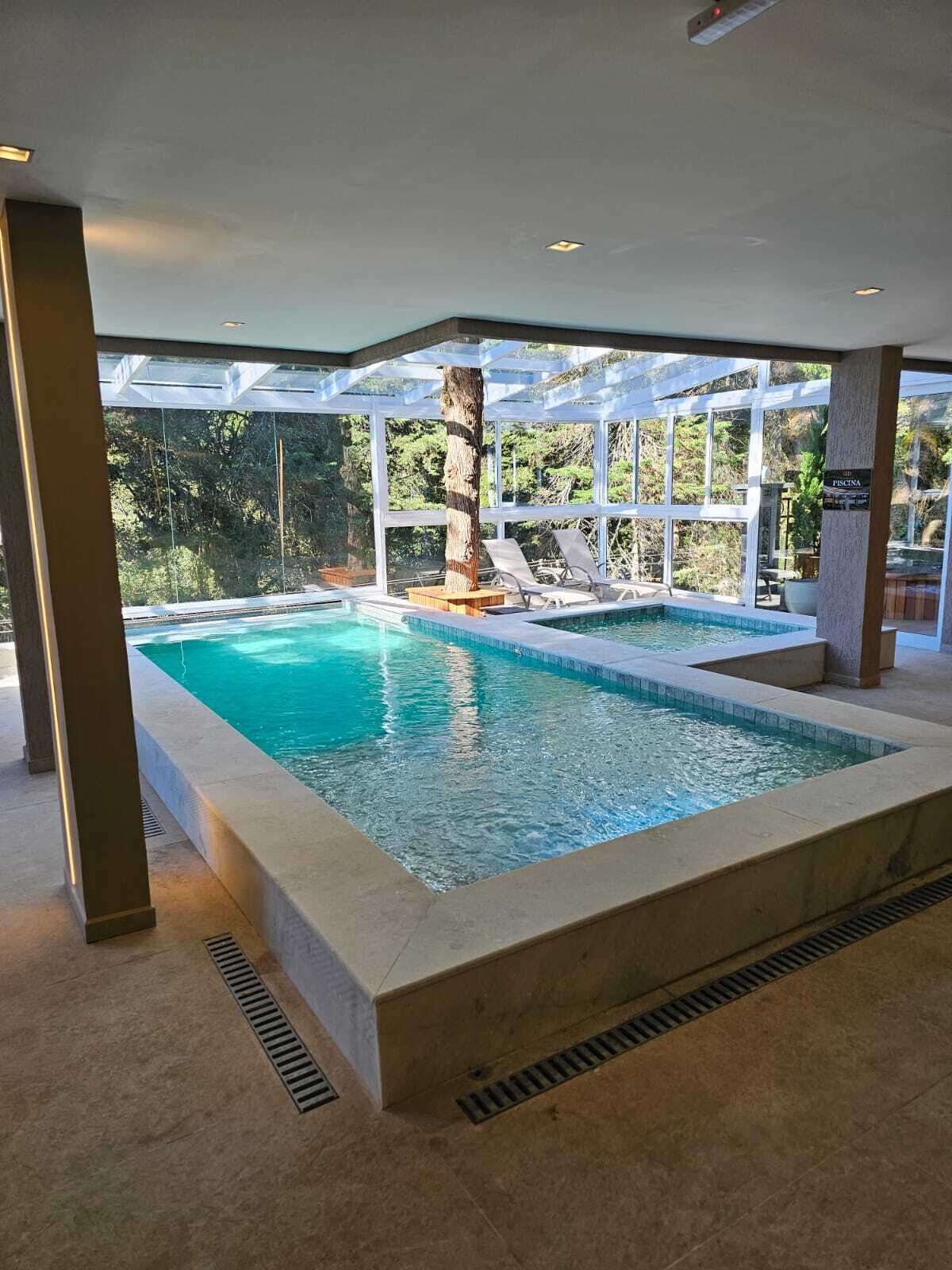 Indoor pool, open 10:00 AM to 10:00 PM, sun loungers
