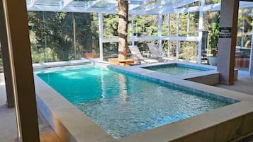 Indoor pool, open 10:00 AM to 10:00 PM, sun loungers