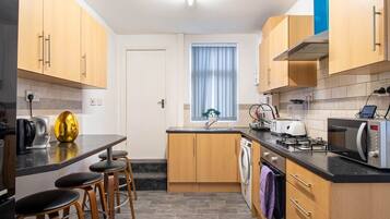 Fridge, microwave, oven, toaster