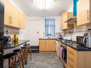 Fridge, microwave, oven, toaster