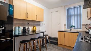 Fridge, microwave, oven, toaster