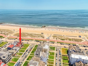On the beach, sun-loungers, beach towels
