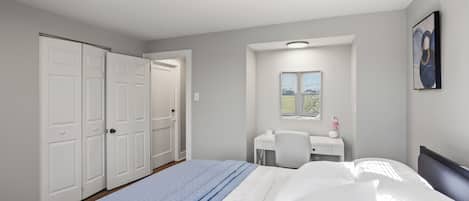 4 bedrooms, desk, iron/ironing board, travel crib