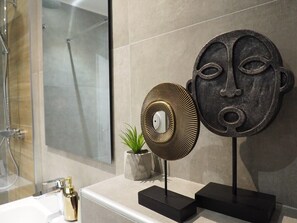 Douche, séchoir à cheveux, serviettes fournies