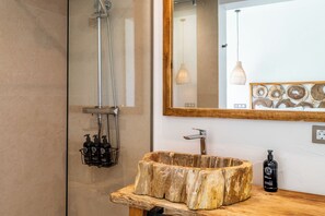 Business Double Room, Sea View | Bathroom | Shower, free toiletries, hair dryer, towels - Outsite Ibiza - Work, Connect, Explore (Santa Eulalia del Rio)