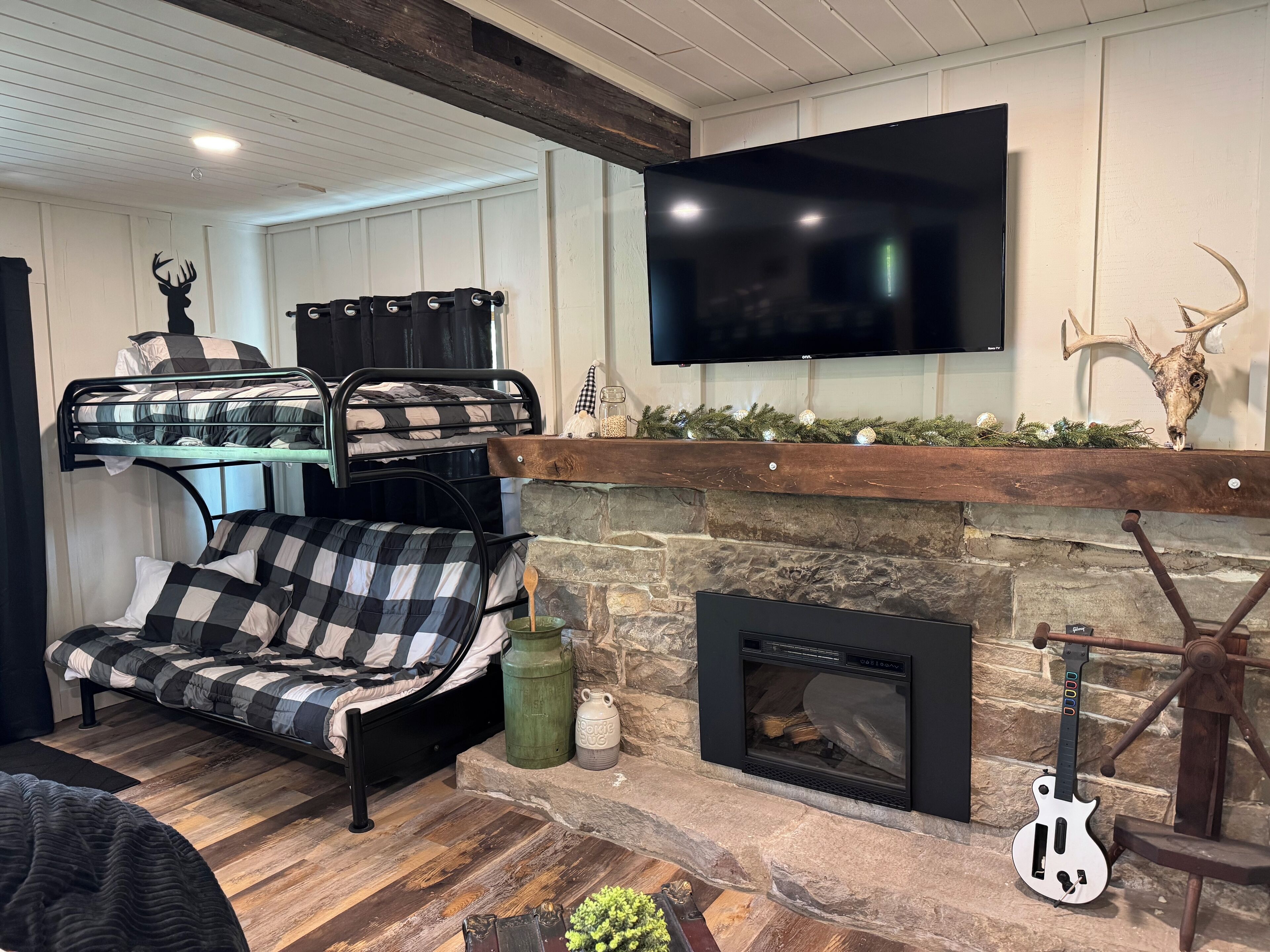 Smart TV, fireplace, video games