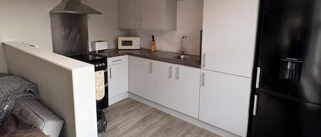 Fridge, microwave, oven, electric kettle