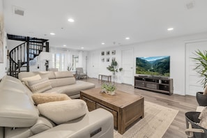 Smart TV, fireplace, video games, table football