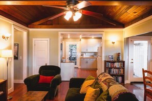 Smart TV, DVD player, books, video library