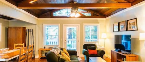 Smart TV, DVD player, books, video library