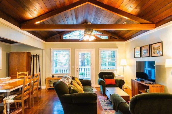 Smart TV, DVD player, books, video library