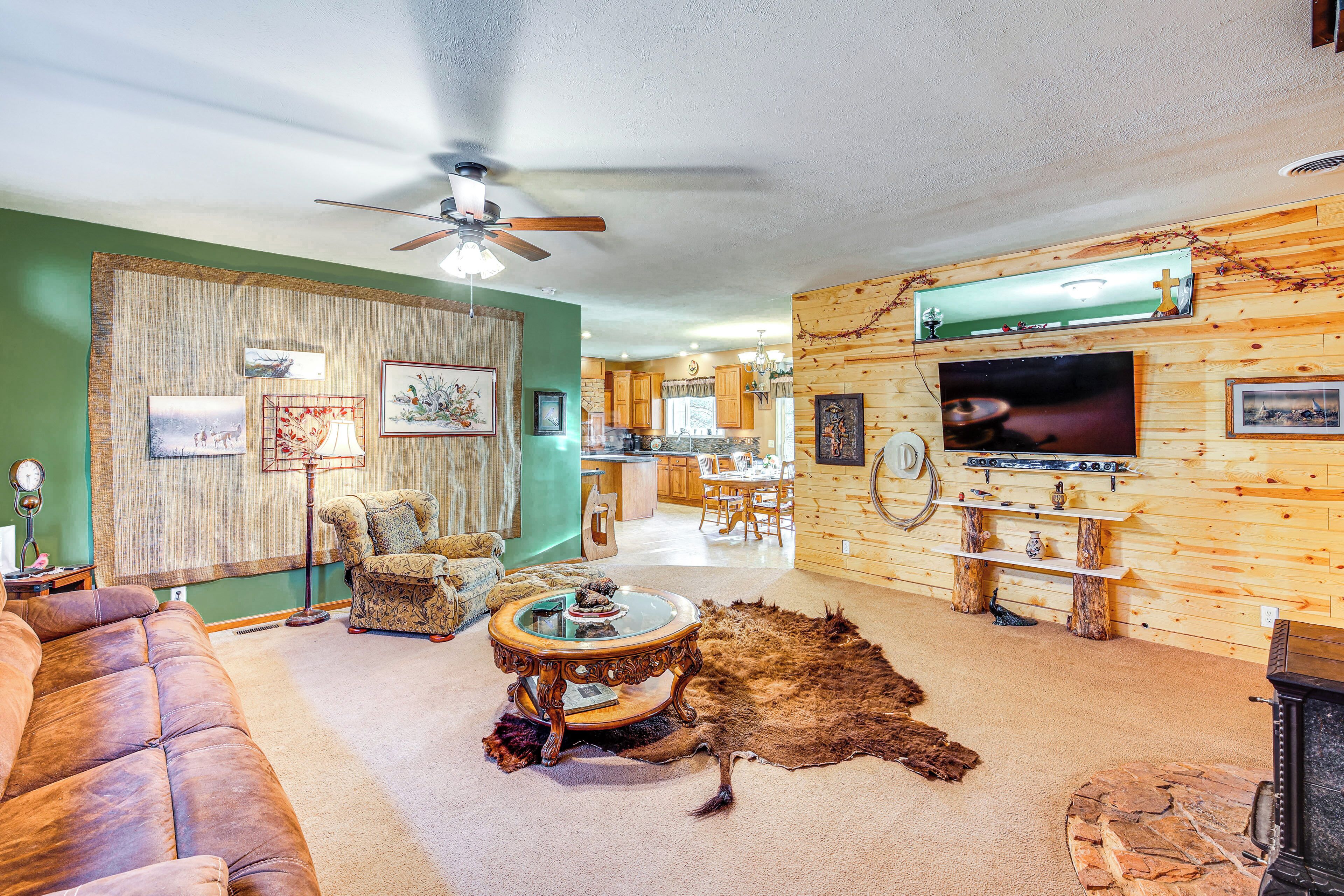 TV, fireplace