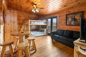 TV, caminetto, libri