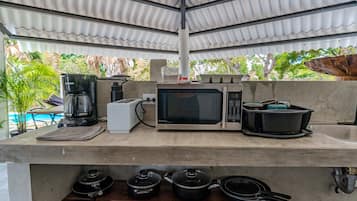Fridge, stovetop, cookware/dishes/utensils