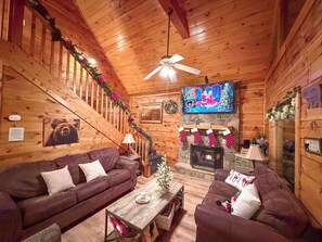 Smart TV, fireplace, video games, foosball