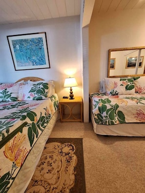 1 bedroom, desk, iron/ironing board, travel cot