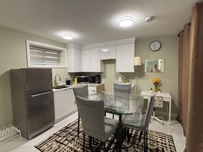 Fridge, microwave, coffee/tea maker, electric kettle