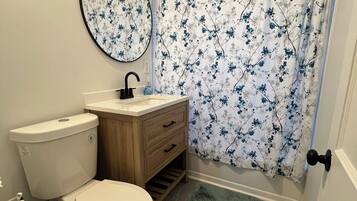 Eco-friendly toiletries, hair dryer, towels, soap