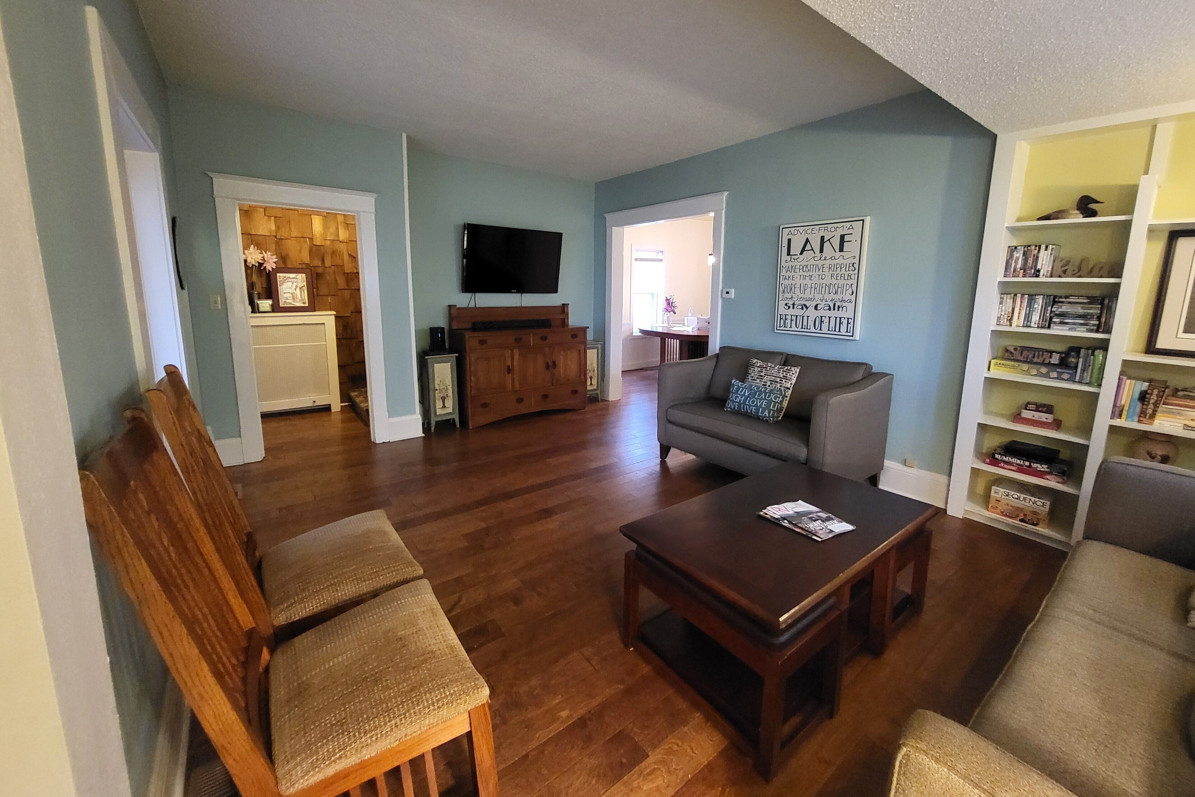 Smart TV, DVD player, books, video library