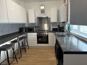 Fridge, microwave, oven, toaster