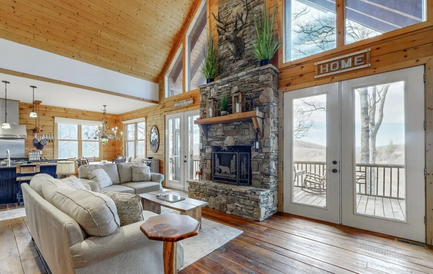 Smart TV, fireplace, table football, books