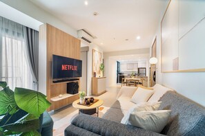 Comfort Apartment, 2 Bedrooms, Courtyard View | Living area | Smart TV - Luminous - Zenity Luxury Apartment - District 1 (Ho Chi Minh City)